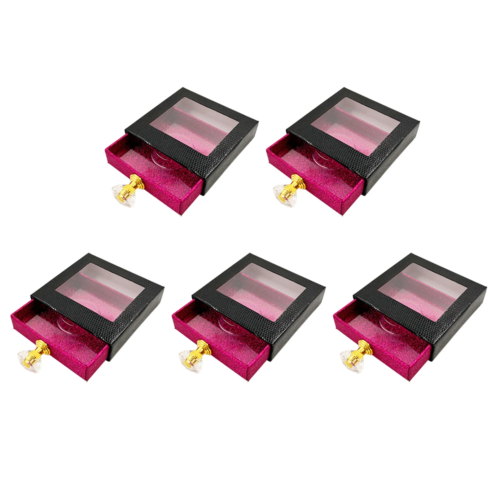 

5pcs Gift Drawer False Eyelashes Box Storage Makeup Container With Handle Packaging Case Glitter Paper Square Protective Display