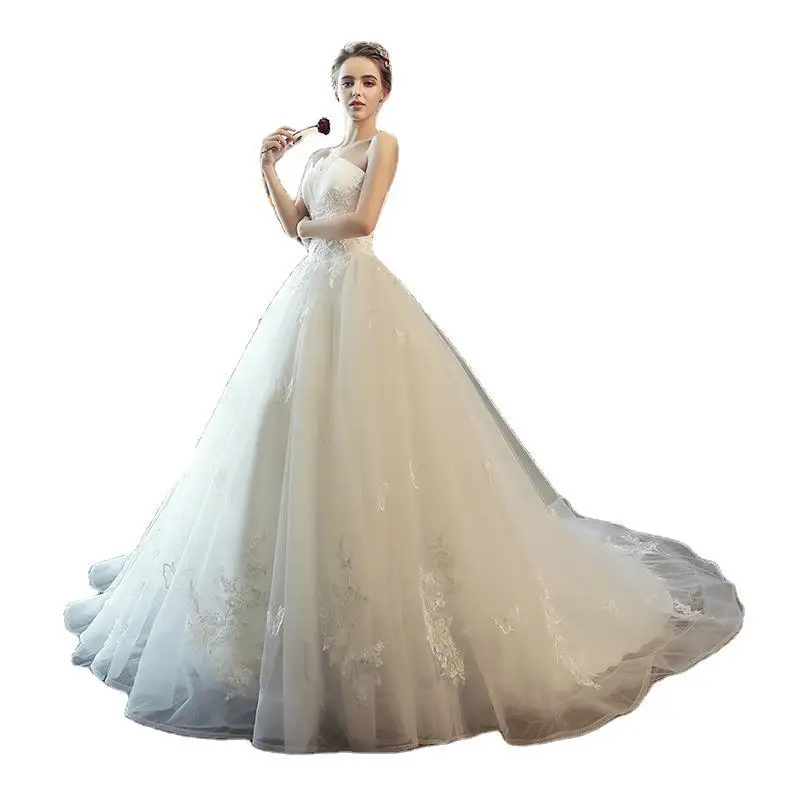 

Vestidos De Novia 2020 Wedding Dresses Strapless Luxry Sequined Bead Lace Appliques Elegant Bride Dress Floor-Length Royal Train