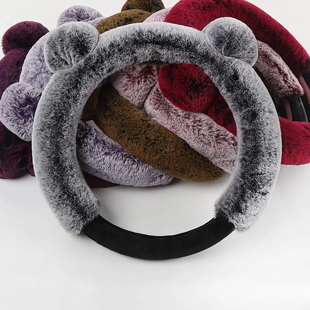 

Милые медвежьи уши зимние теплые Плюшевые Пушистые автомобильные чехлы для руля для девочек женские пушистые стильные автомобильные аксес...