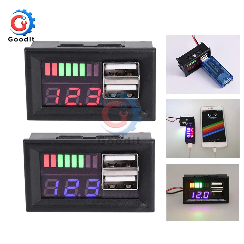 LED DC 12V 12 6 V двойной USB-порт Цифровой вольтметр 3S 4S литиево-железо-фосфатный