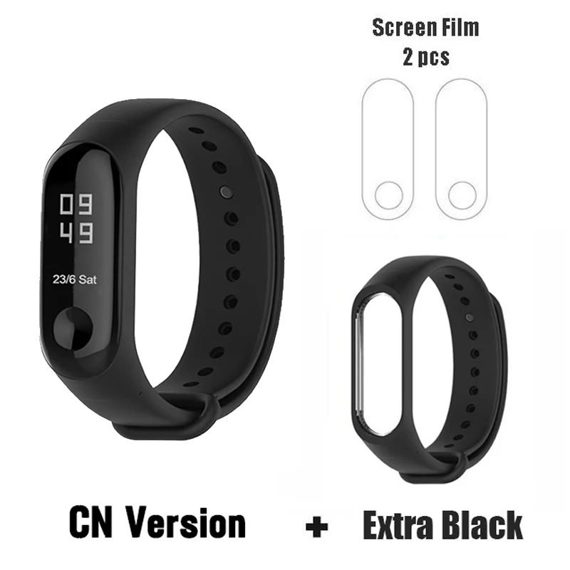 CN add black film Origina Xiaomi Mi Band 3 4 смарт-Браслет фитнес-браслет большой сенсорный экран OLED частота сердечных сокращений сообщения Smartband - Цвет: CN add black film