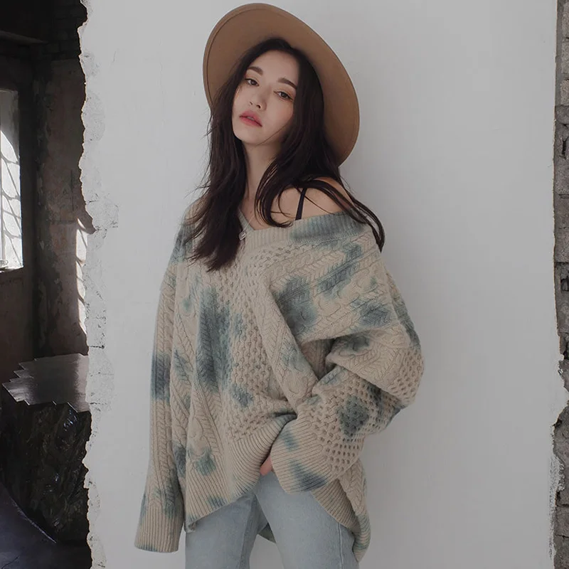 

Women Retro Sweater Tops Korea 2020 New Autumn and Winter Casual Wild Loose Long-sleeve Knitted Pullover Sweater Female NS2353