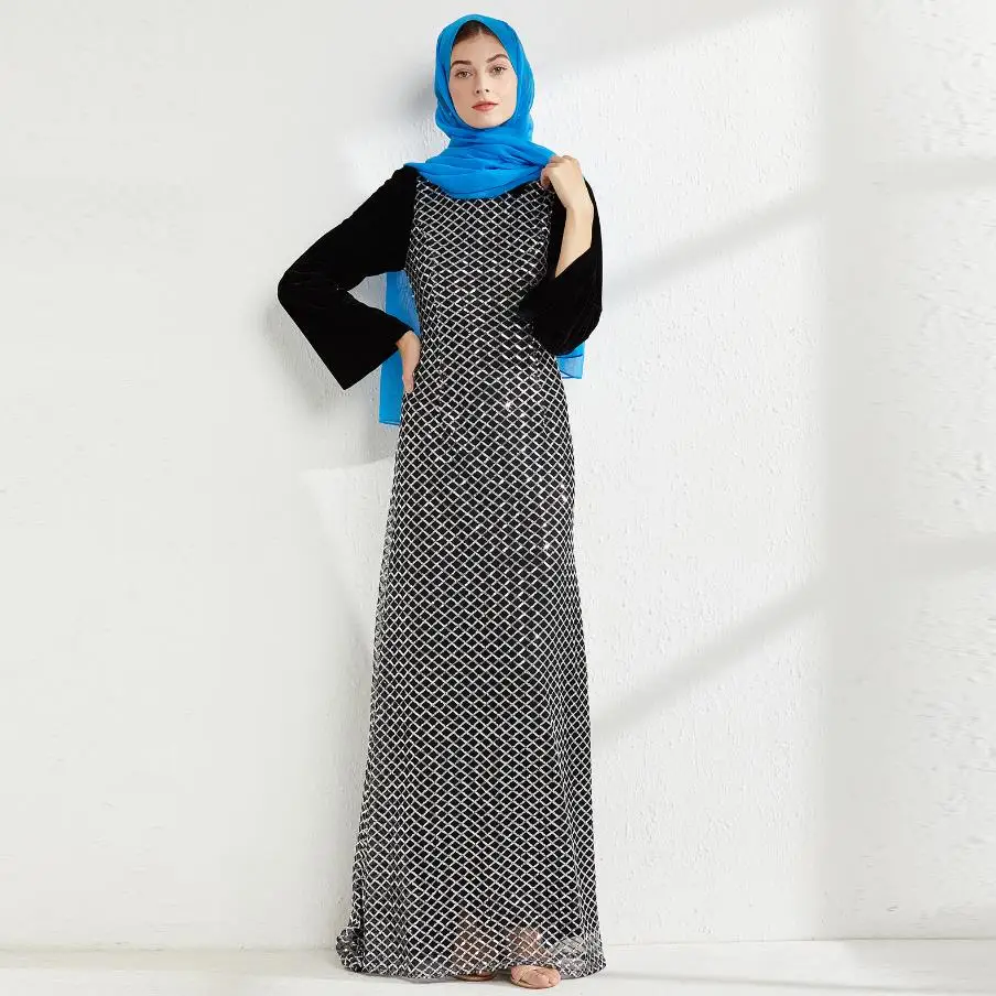 Женское платье с блестками, длинное платье в мусульманском стиле, Wy162
