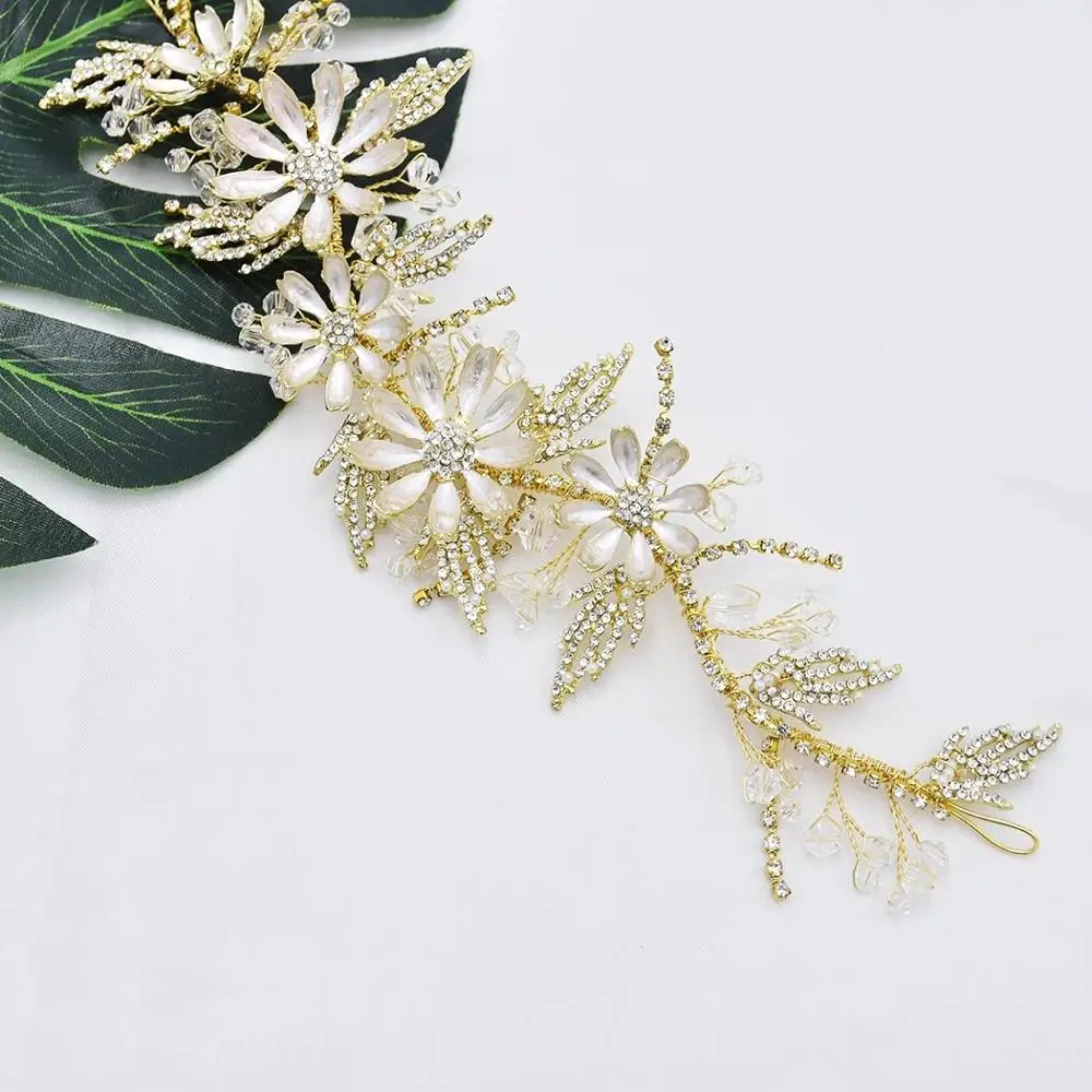 Luxury Crystal Leaf Flower Bride Headdress Tiara Crown Bridal Wedding Party Accessories Fashion Rhinestone Headband Hair Jewelry