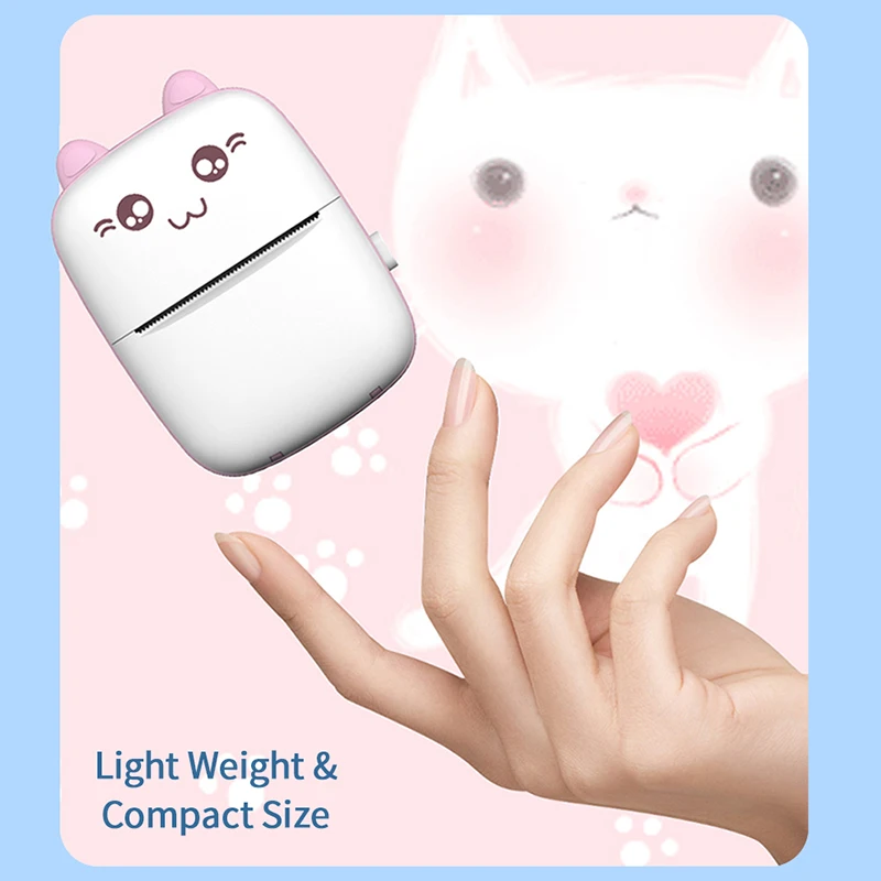Портативный термопринтер MINI CAT Print Paper Photo Pocket тепловой принтер 58 мм печать