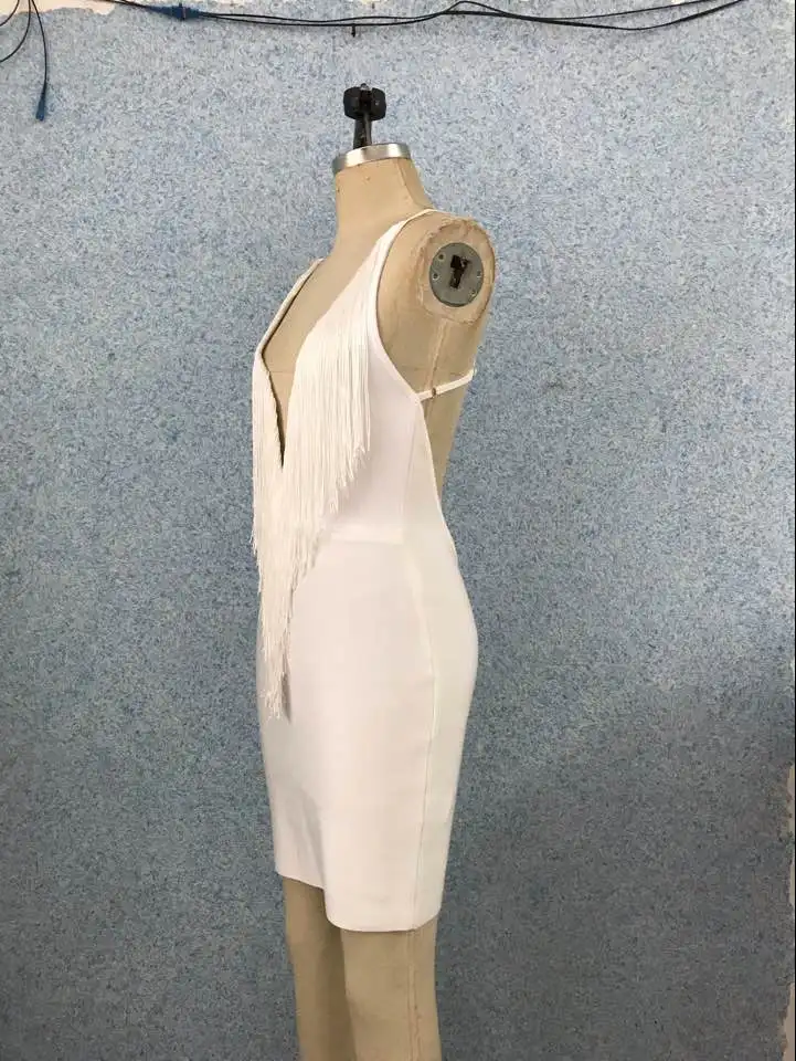 

Top Quality Sexy Women V-Neck Backless Tassel Mini Bodycon Dress Homecoming Party Dress