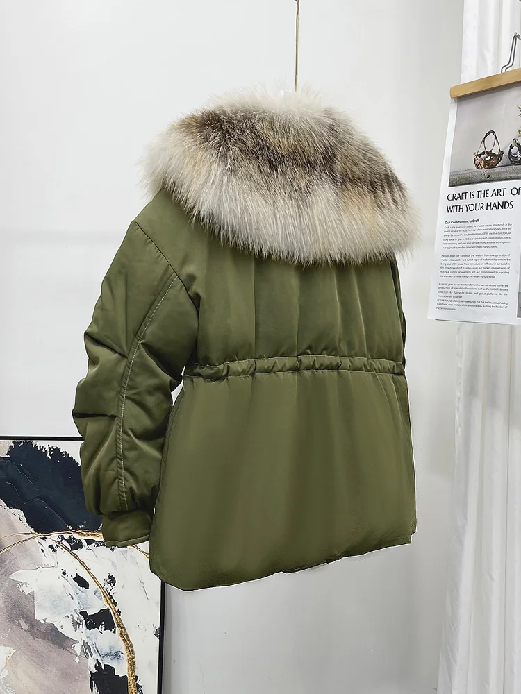 OFTUBY 2021 новая короткая модная зимняя куртка с натуральным лисьим мехом 90% белый