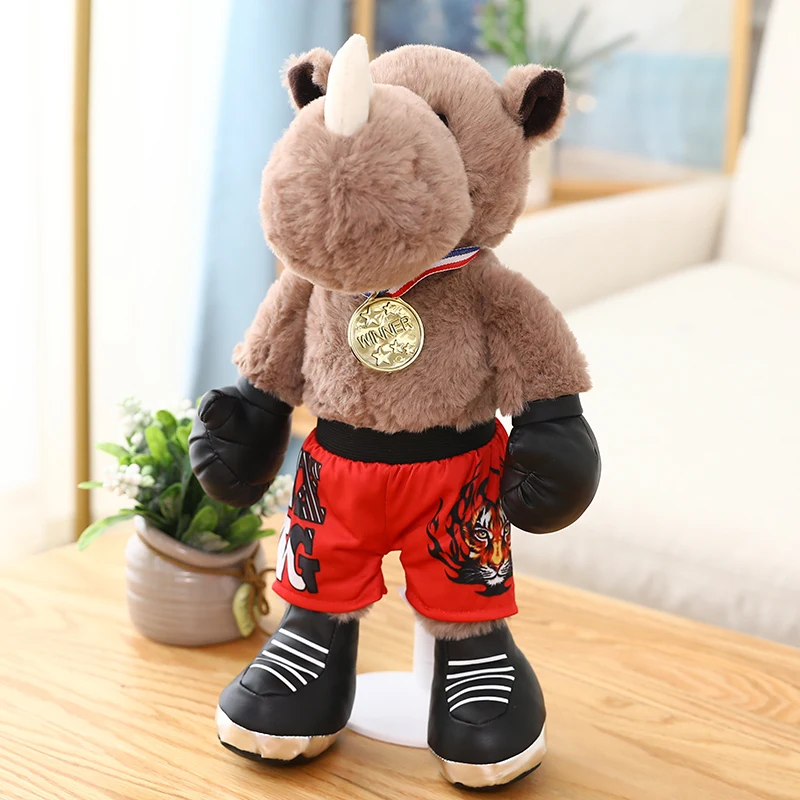 

High Quality Simulation Boxing Animal Union Plush Toy Raccoon Panda Monkey Rhino Stuffed Toy Children Toy Gift Home Decor