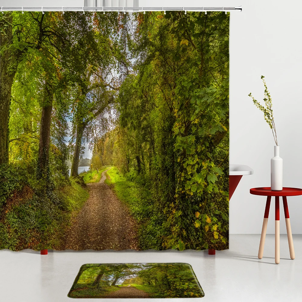 Набор занавесок для душа с изображением лесного пейзажа шторы принтом зеленого