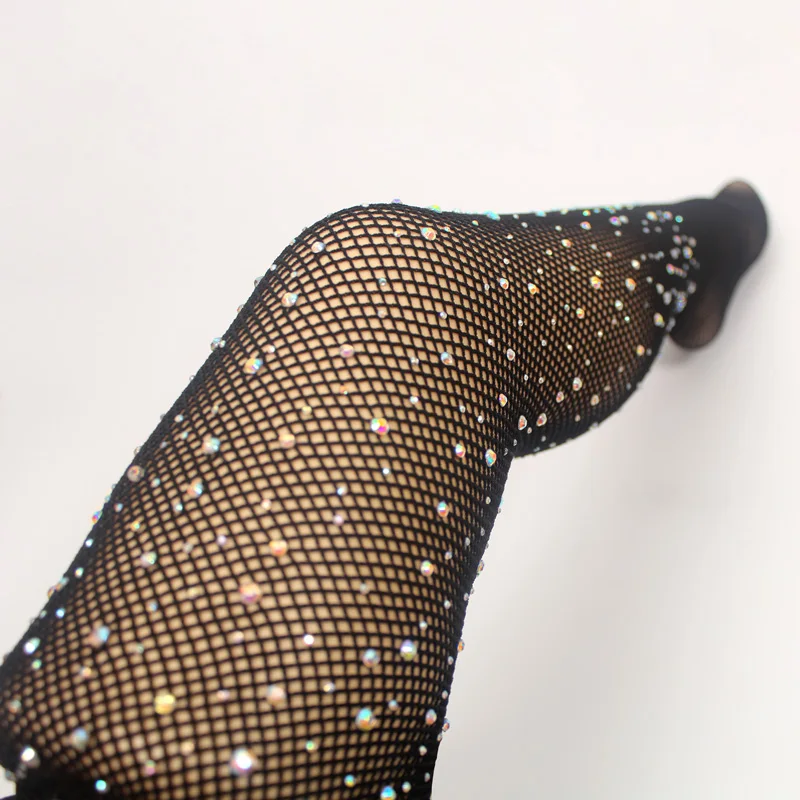 Sexy Women Mesh Pantyhose Ladies Rhinestone Glitter Tights Diamonds Crystal Tights  High Quality Thin Kingsize Fishnet Stockings