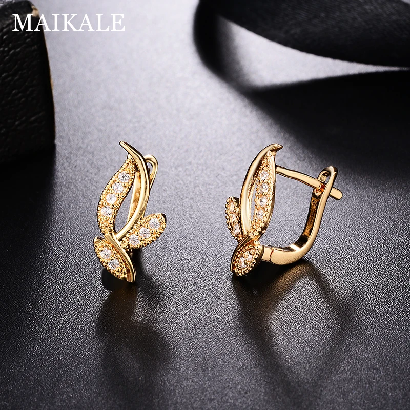MAIKALE, классические серьги-гвоздики в форме листа с фианитами, покрытые кубическим цирконием, золотые, серебряные серьги с цветком из циркона для женщин, модный подарок