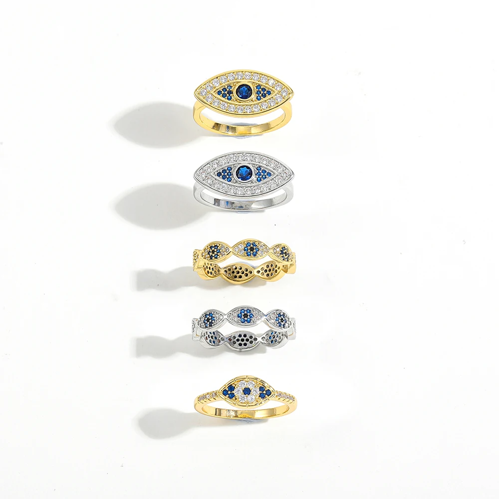 Lucky турецкий синий глаз кольца Золотой цвет медный Циркон сглаза Пальцы Кольца