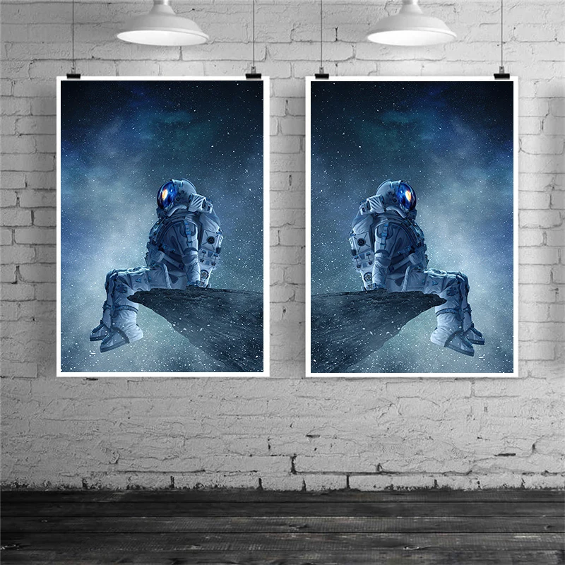 Современное искусство одинокий астронавт сидящий в пространстве Холст Картина