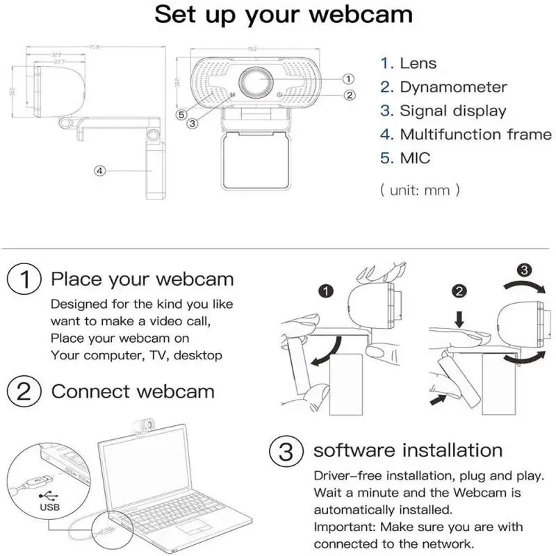 

W8 Full HD 1080P Webcam USB2.0 PC Computer Camera With HD Microphone Video Webcam For Live Broadcast Video Calling Work Meeting