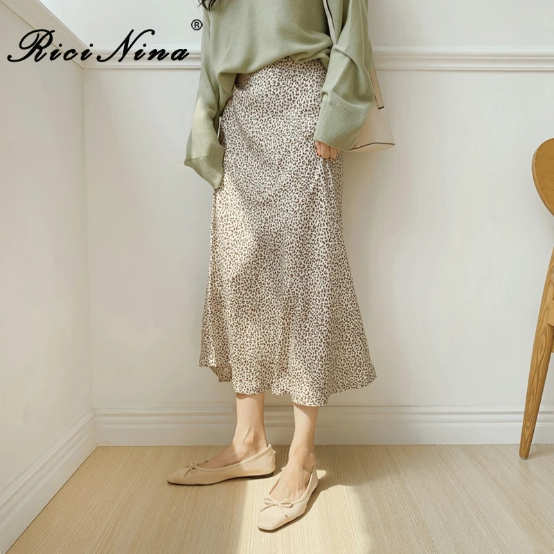 RICININA женские юбки 2019 на молнии леопардовая расцветка шифоновая длинная юбка
