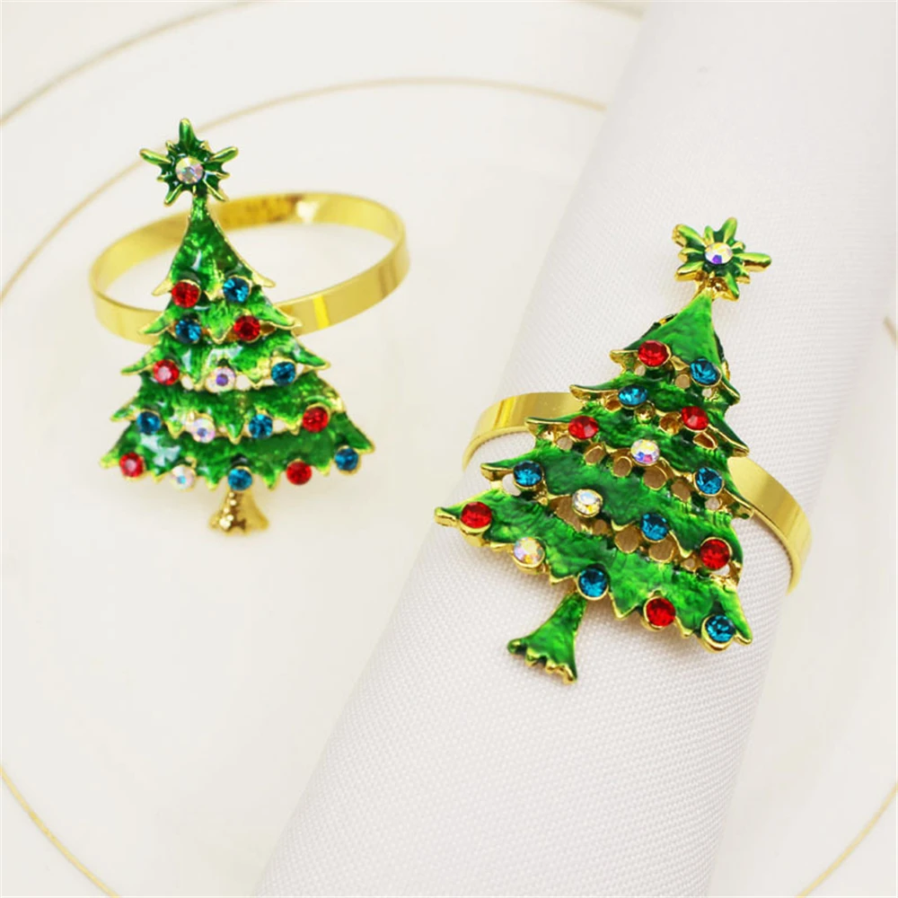

Metal color diamond-studded Christmas tree napkin ring table top decoration for cocktail parties, wedding banquets, holiday part