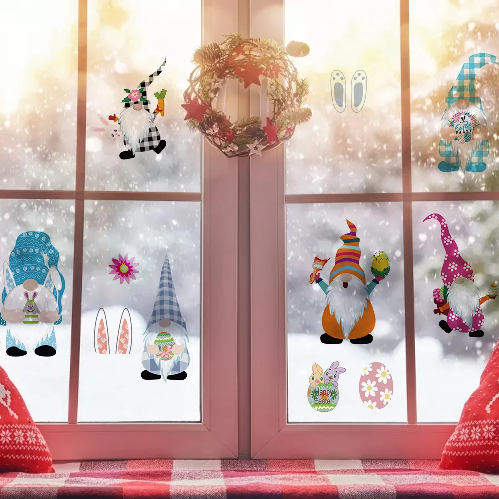 

9Pcs Easter Window Stickers Bunny Egg Carrot Stickers Decal Happy Easter Decor For Home Xmas New Year Party Self Adhesive Tattoo