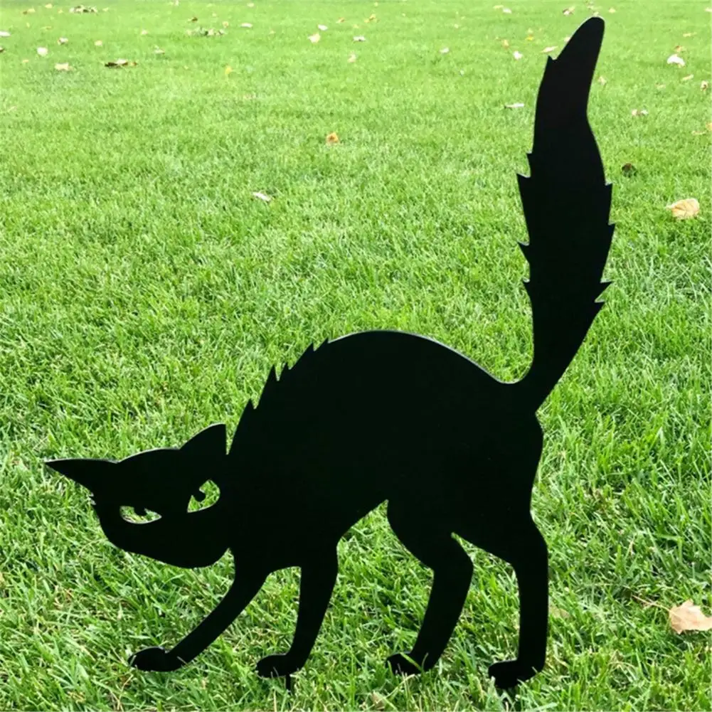 

Halloween Black Cat Crow Silhouettes Garden Decoration Metal Witch Cat Crow Signs Animal Statue Sculpture Yard Lawn Stake Decors