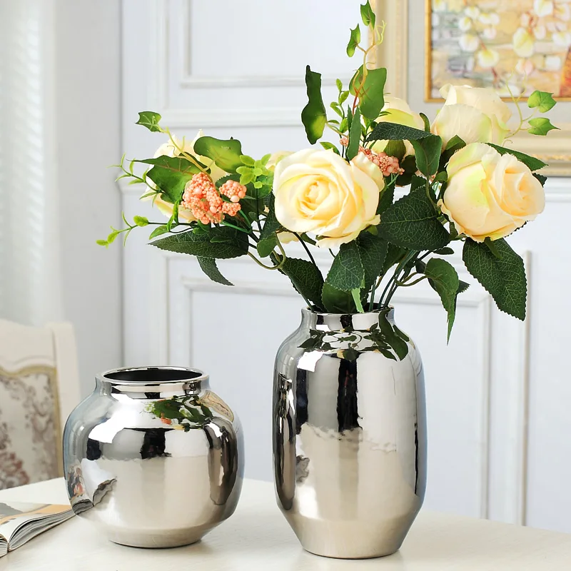 

Silver vase home living room TV cabinet wine cabinet decoration ornaments soft art ceramic gold-plated vase Ceramic vase