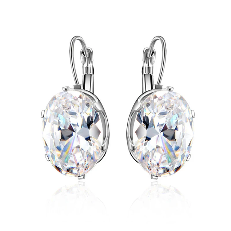 

High Quality Women Anti-Allergy Big Earring Blue Round Shape Crystal Stone Cube Zirconia Wedding Jewelry Earring For Women