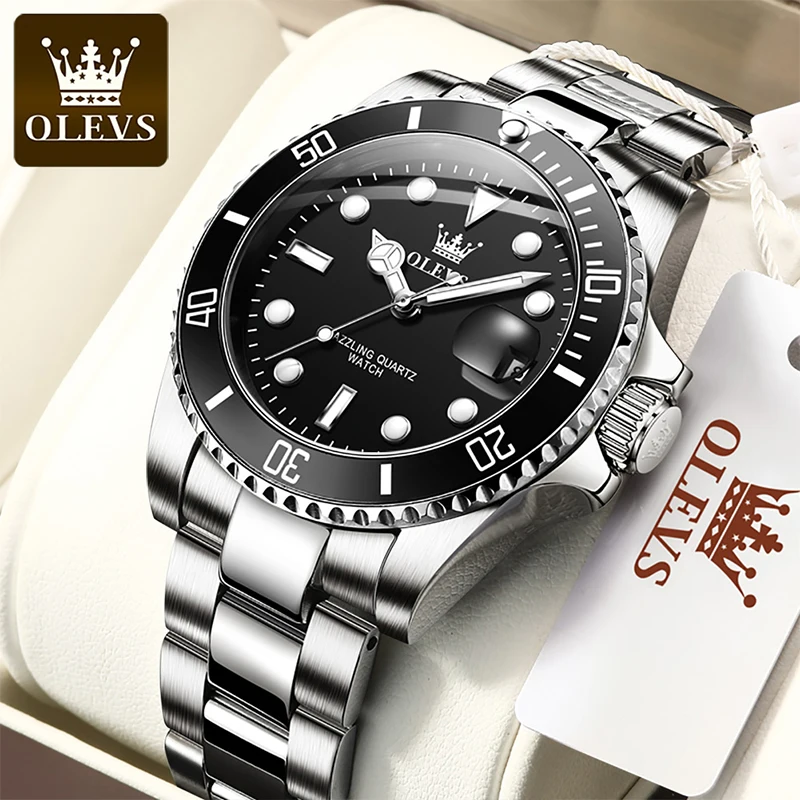 

OLEVS Men Business Luminous Waterproof Green Water Ghost Watch Quartz Men's Trend Calendar Display Stainless Steel Strap 5885