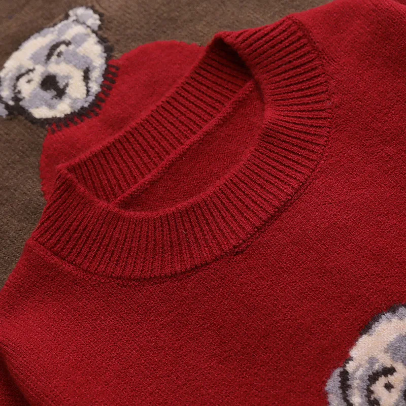 

GEMUTLICH Women Korean Style Sweater Pullover Casual Print Loose Jumpers Winter O-Neck Over Size Embroidery Knitwear