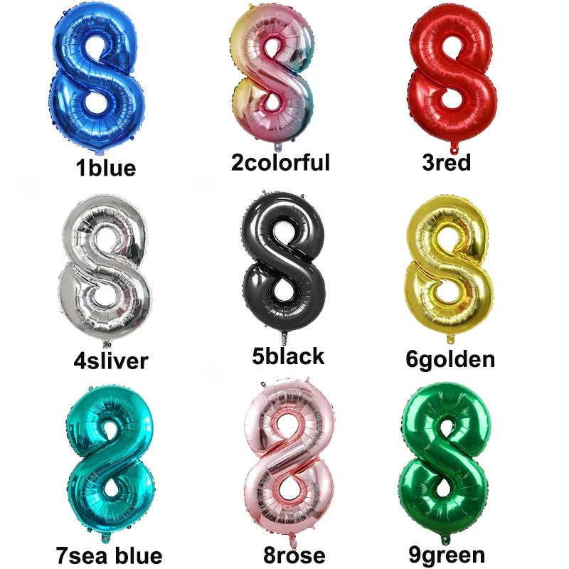 Воздушный шар с цифрой 8, 8-значные воздушные шары, восемь синих фигур, зеленый шар, 8-й день рождения, большая, большая, красная роза, золотой, черный, красочный, 32 дюйма