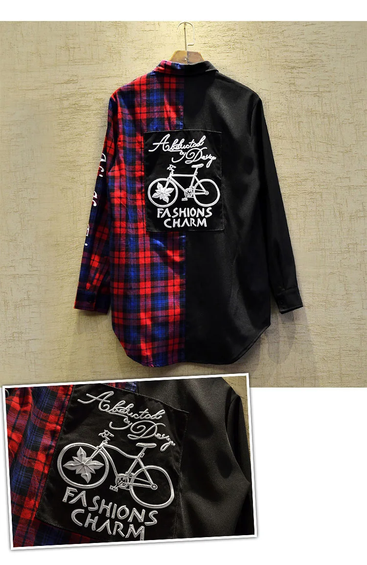 New Western Diablo Style Fashion Individuality Printed Plaid Patchwork Men's Long-Sleeved Shirts Hip Hop Autumn Streetwear Color