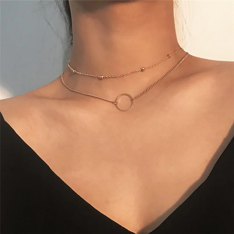 

Vintage Boho Multilayer Choker Round Pendant Chain Gold Silver Color Necklace for Women Party Fashion Jewelry Gift