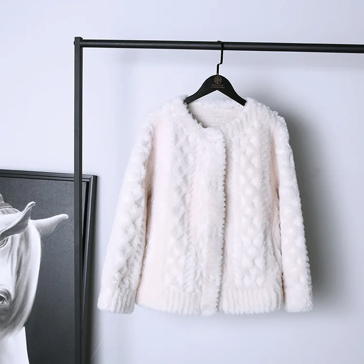 Winter Designer Women's High Quality Wool Fur Leather Vintage O-neck Jackets Top C372