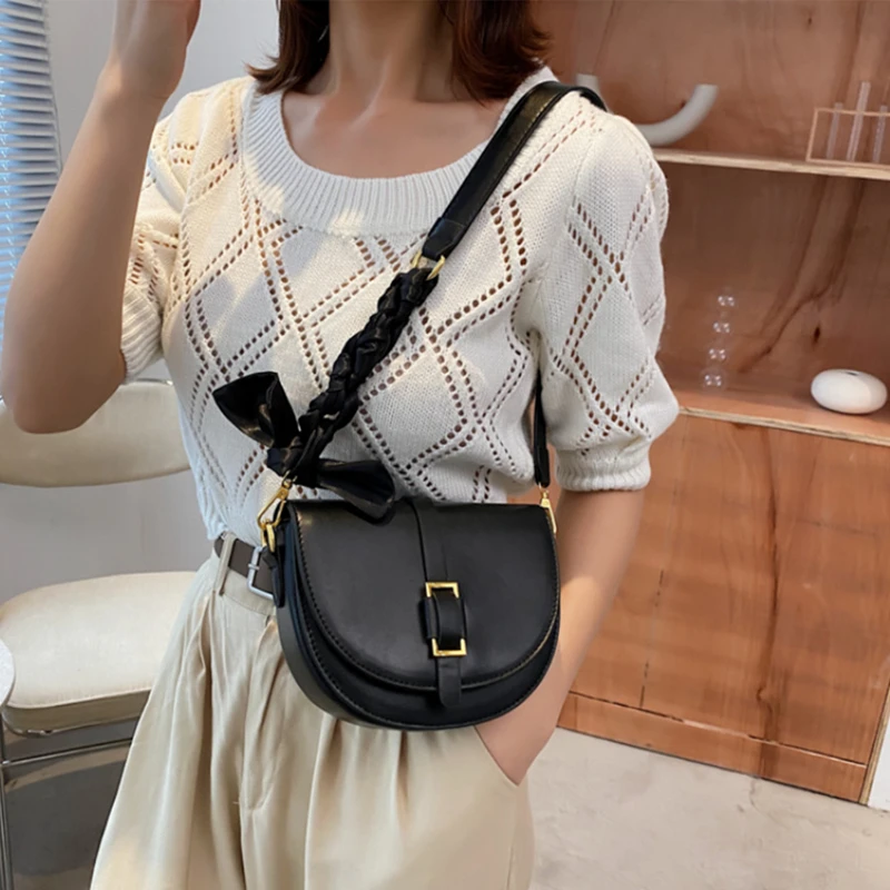 

Ribbon Solid Crossbody Messenger Bags For Women 2021 Simple Handbags Shoulder Bag Female Luxury Designer Purses Travel