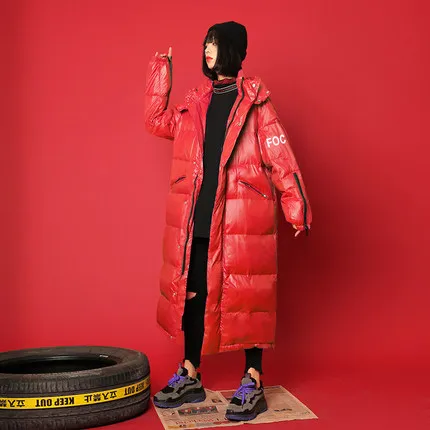 Red Sleeve zipper Зимнее пальто Женская хлопковая куртка новая длинная пуховая хлопковая верхняя одежда однотонная куртка с капюшоном модная утолщенная теплая парка куртка - Цвет: Red Sleeve zipper