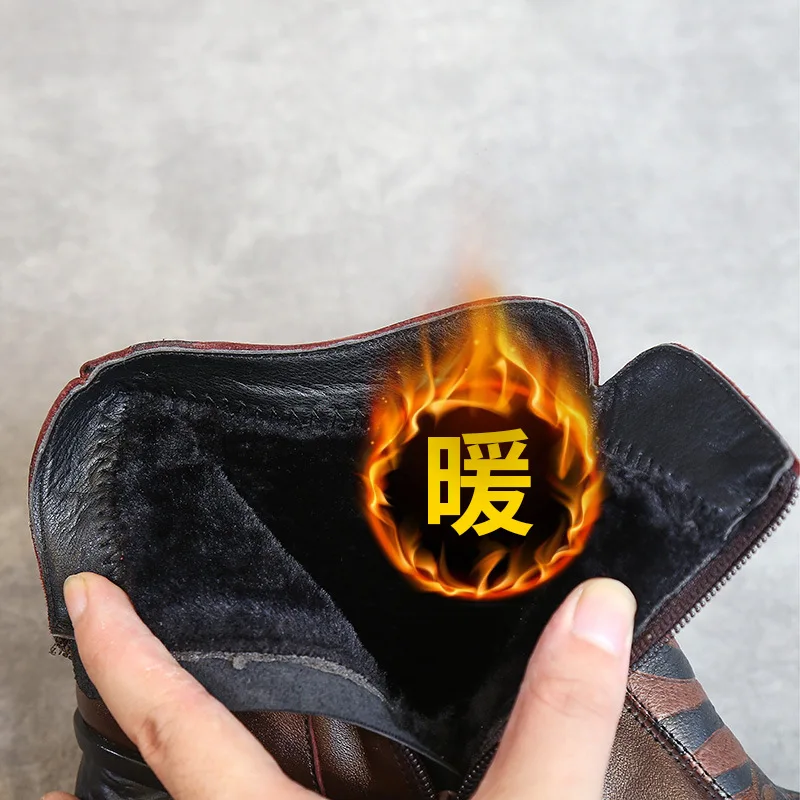 

Autumn and winter 2021 New Retro national style women's boots soft sole leather medium thick heel round head Martin boots