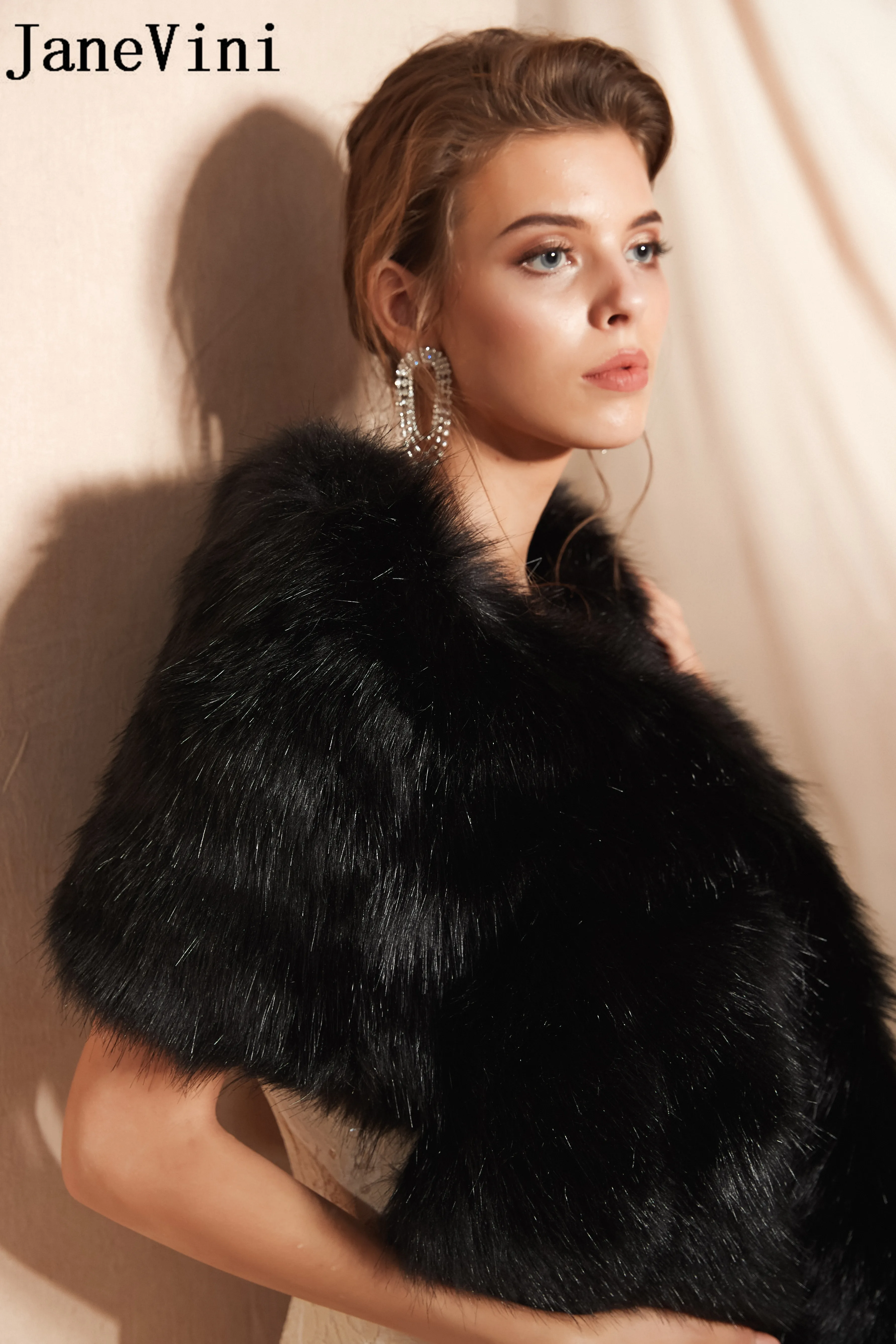 Женская меховая накидка JaneVini Элегантная черная вечерняя шаль свадебное платье