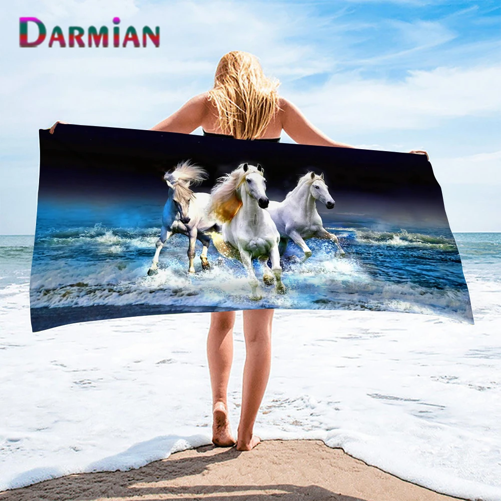 Пляжное полотенце DARMIAN с принтом Бегущих Лошадей удобное мягкое домашнее банное