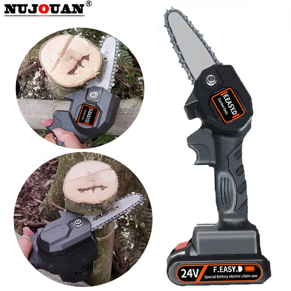 24V 4 Inch Logging Chain Saw Cordless Mini Handheld Pruning Saw Portable Woodworking Electric Saw Cutting Tools  Chargeable  New
