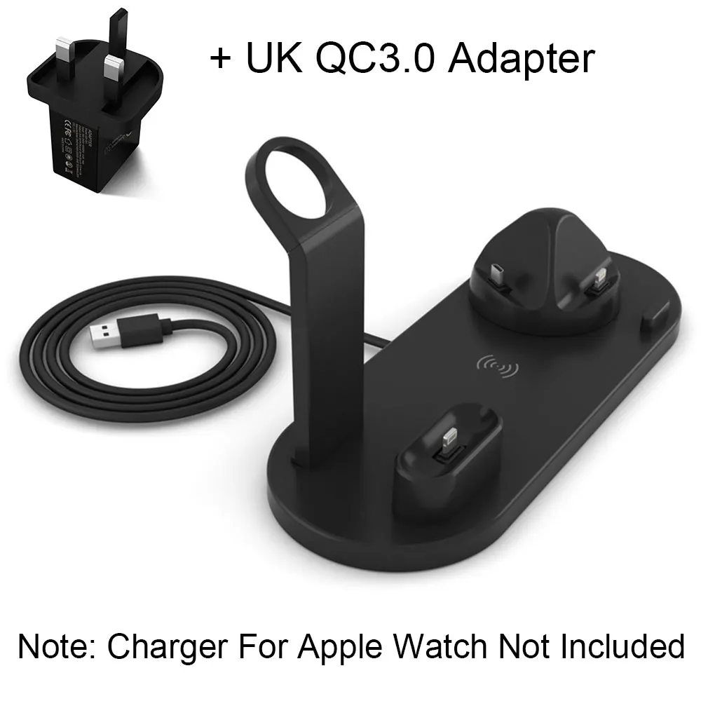 4 в 1 беспроводная зарядная док-станция для Apple Watch 3 2 airpods iPhone X XS Max XR 8 Plus Qi Быстрое беспроводное зарядное устройство Подставка - Color: Add UK Adapter