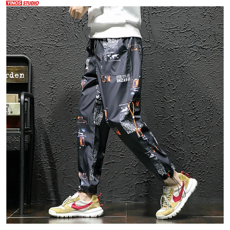 Мужские повседневные брюки с принтом облегающие мешковатые шаровары в стиле хип