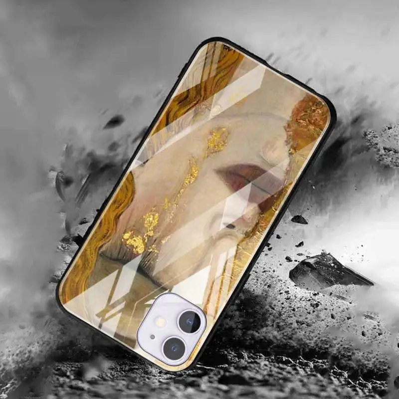 Чехол Gustav Klimt the kiss из закаленного стекла с рисунком для iPhone 11 12 13 Pro MAX Mini 7 8 X XR XS 6 6S