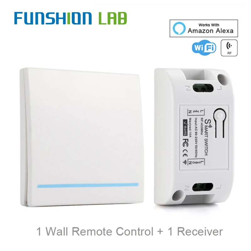 FUNSHION RF Wi-Fi переключатель rf433мгц 10 а/2200 Вт беспроводной 86 типа вкл/выкл панель 433 МГц