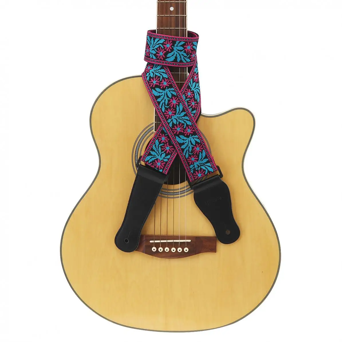 Жаккардовый Плетеный двойной тканевый ремешок для гитары с цветочным узором из