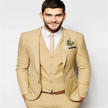 2021 New High-Quality Customized Khaki Notched Lapel Two Buckles Fashion 5- Pieces Set(Coat + Pants + Tie + Handkerchief + Vest) (1)