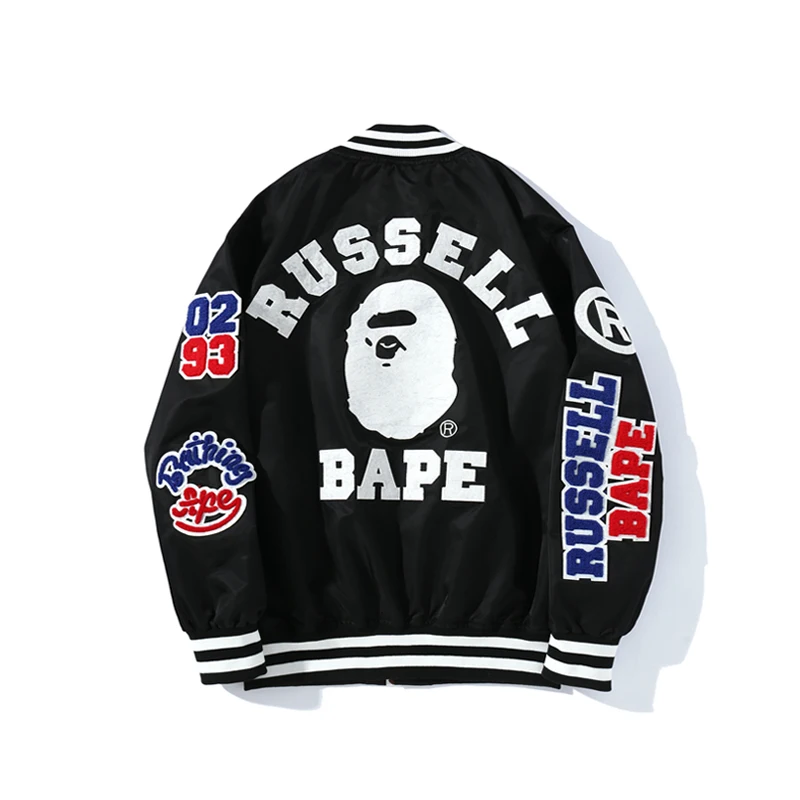 

Зимняя коллекция 2021 года, брендовая куртка с вышивкой Bape Ape Head Рассел athleco, куртка свободного покроя, верхняя одежда, пальто