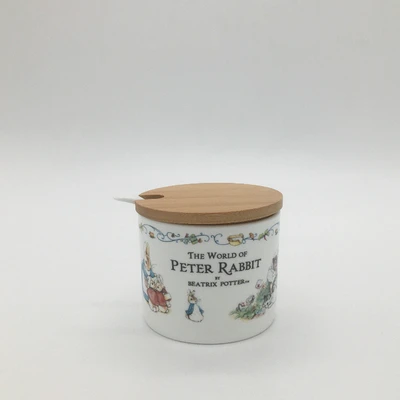 1 Pcs Кролик Питер аксессуары для кофе Керамическая сахарница бамбуковая крышка баночки для хранения специй соусница баночки для приправ соль MSG контейнер Suikerpot - Цвет: 1 Pcs