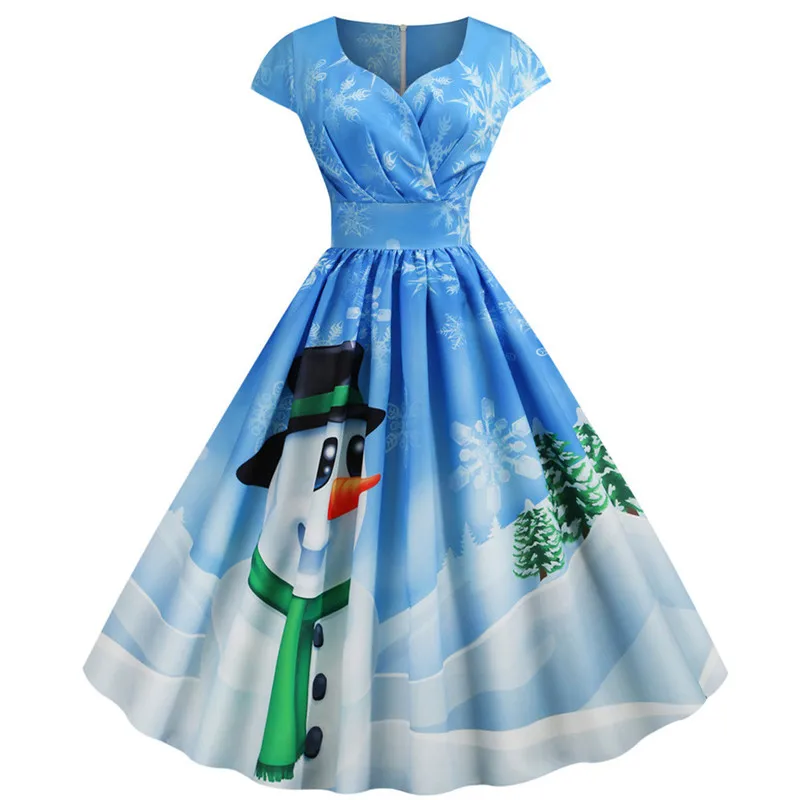 Женское платье большого размера с рождественским принтом винтажное вечернее