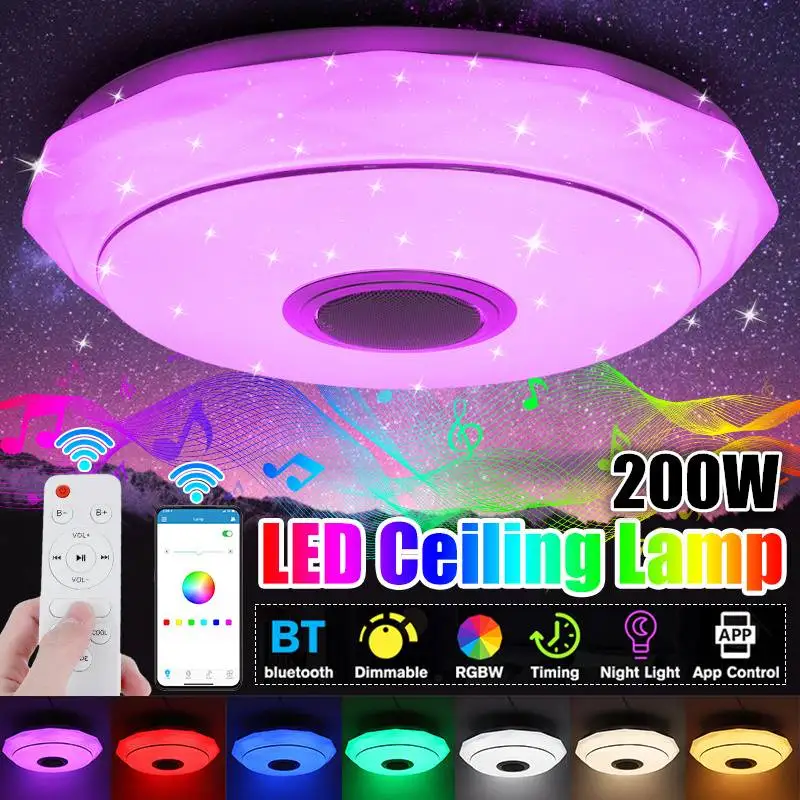 

Светодиодный музыкальный потолочный светильник с приложением, 200 Вт, RGB, bluetooth, динамик, лампа для дома, спальни, с дистанционным управлением, ...