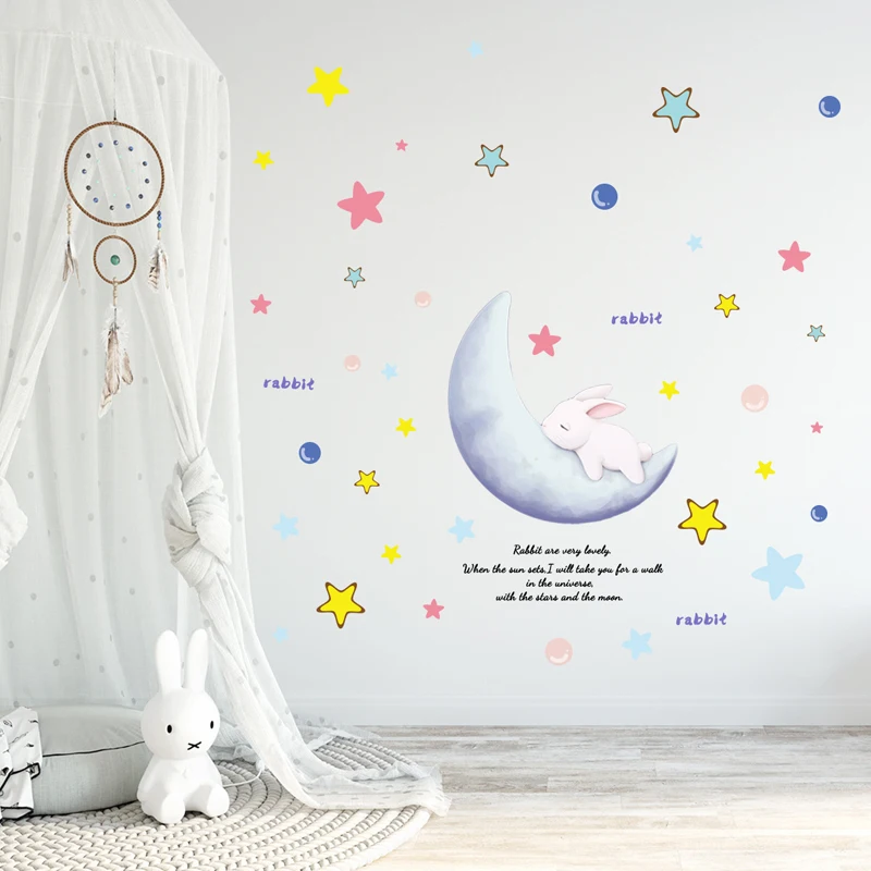 Наклейка на стену в виде кролика Луны звезды | Дом и сад