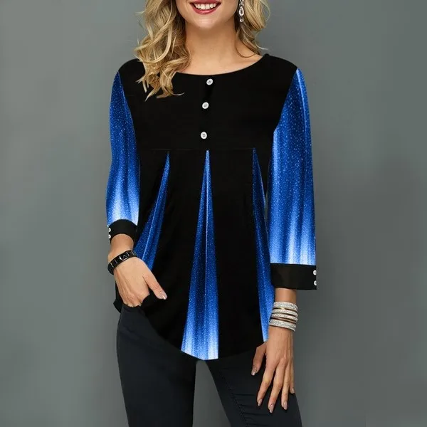 Весна лето женские повседневные свободные топы с длинным рукавом градиентная