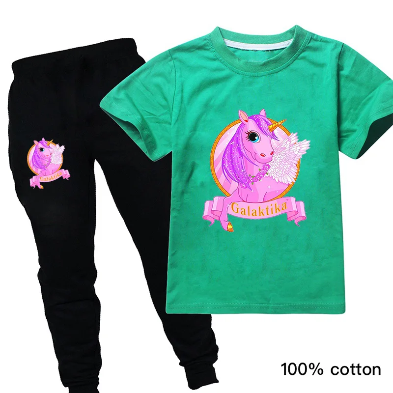 Футболка детская с единорогом мультяшный принт милая лошадка комплект одежды
