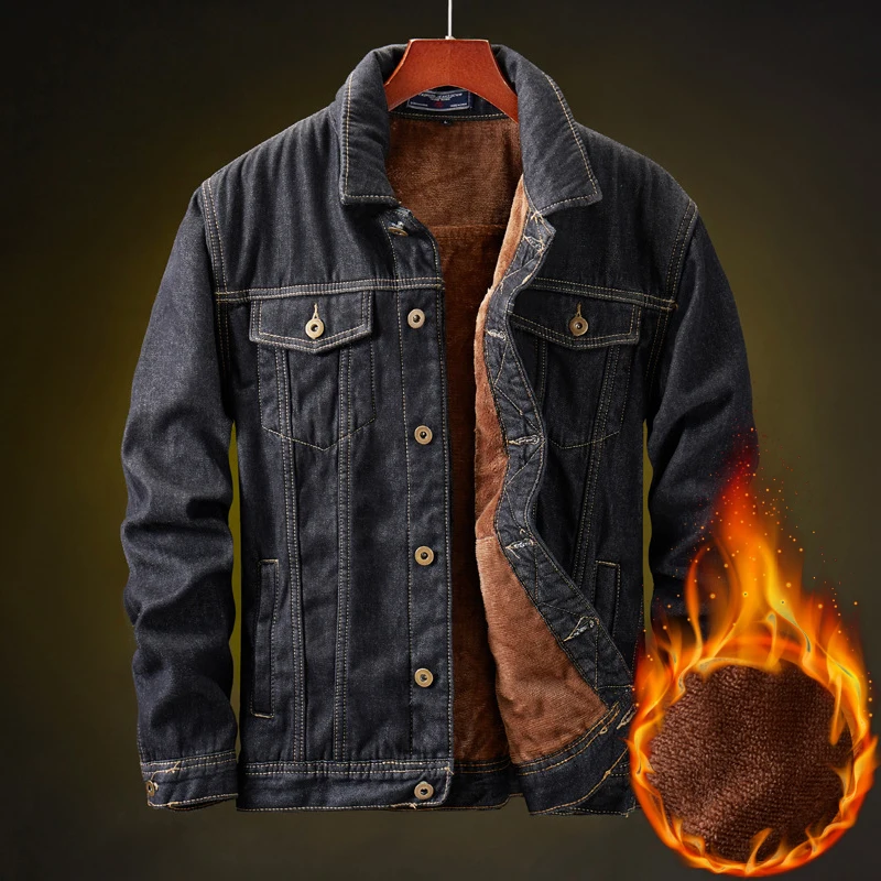 

Winter New Men's Warm Denim Jacket Thickened Fleece Classic Black Slim Jeans Coats Fashion Casual Male Outwear Brand Clothing